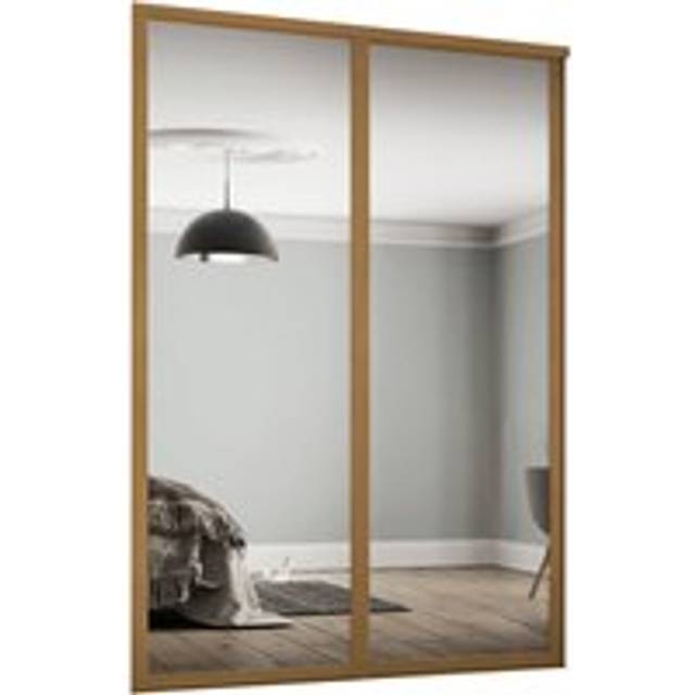 Spacepro Shaker 2 Door Sliding Wardrobe Kit Framed Mirror 1753 x 2260mm in Oak Steel/Glass