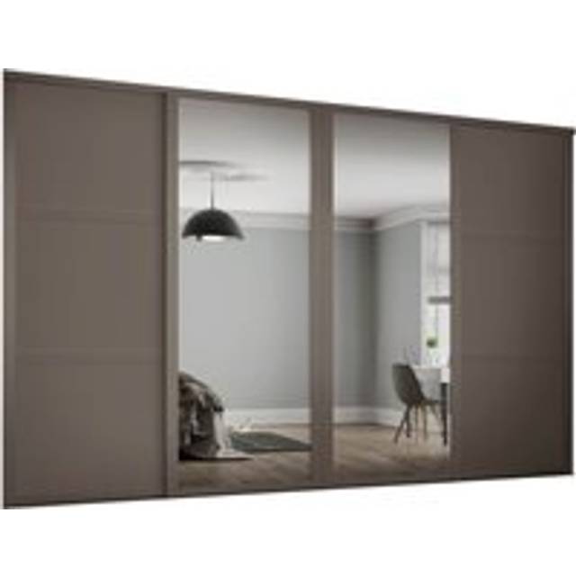 Spacepro Shaker 4 Wardrobe Door Kit Stone Grey Framed - 2x 3 Panel Shaker & 2x 1 Panel Mirror - 3506mm (W) - Stone Grey And Mirror