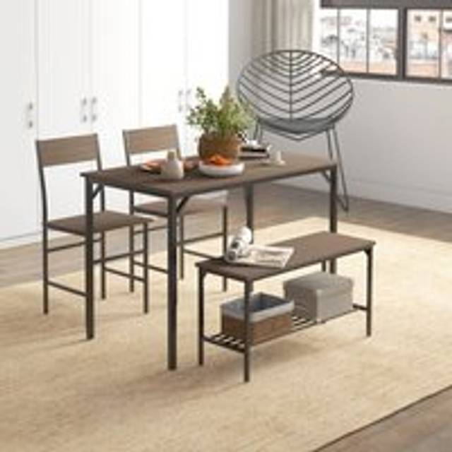 HOMCOM Dining Table And Chairs Set Of 4 With 2 Chairs Bench For Kitchen Grey/Natural Wood Finish - Grey | TJ Hughes