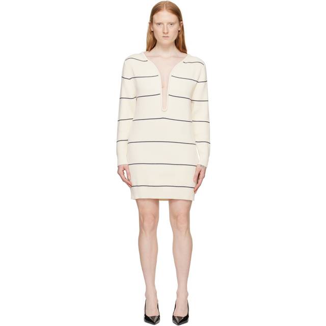 Victoria Beckham Off White Frame Detail Minidress - Natural/Navy - S