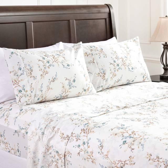 Chanasya Premium Traditional Floral Printed Elegant Patterned Twin Bed Sheet Set 3-Piece - 1 Flat Sheet 1 Fitted Sheet and 1 Pillowcase - Ultra Soft M