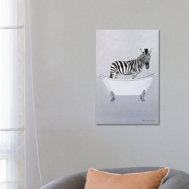Zebra in Bathtub by Coco de Paris - Wrapped Canvas Painting Print (66.04cm H x 45.72cm W x 3.81cm D)