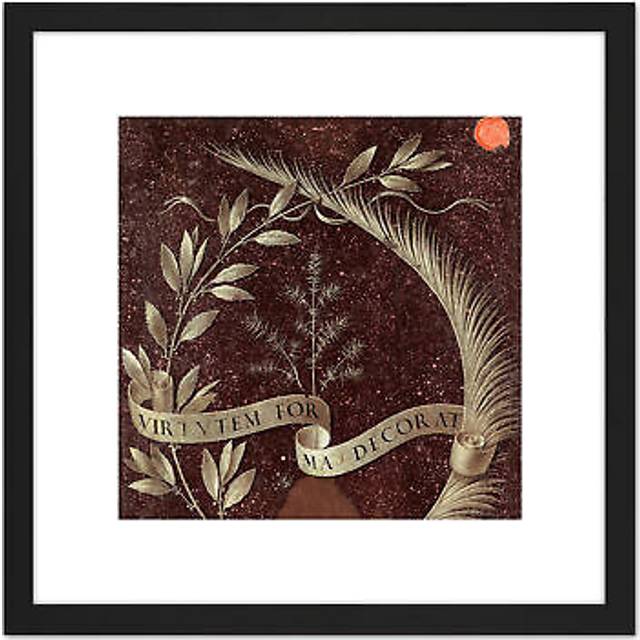 Da Vinci Wreath Laurel Palm Juniper Scroll Painting 8X8 Inch Square Wooden Framed Wall Art Print Picture with Mount - Black - One Size
