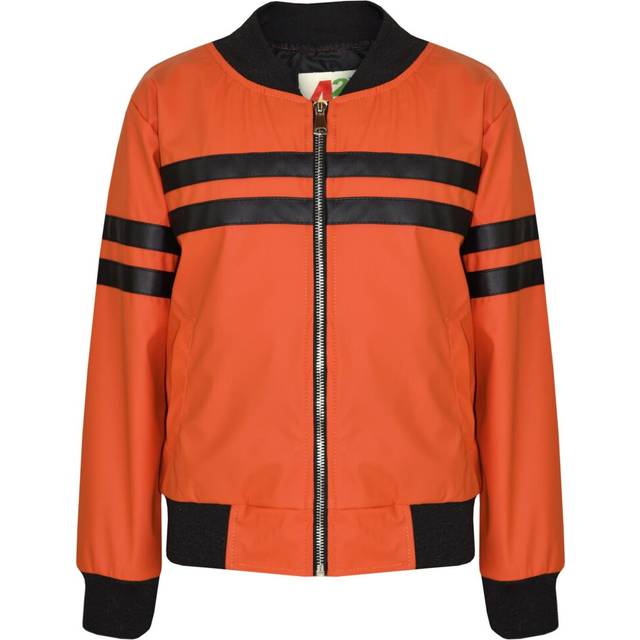 (7-8 Years) Kids Girls Jackets Contrast Striped Orange PU Bomber Varsity School Bikers Coats