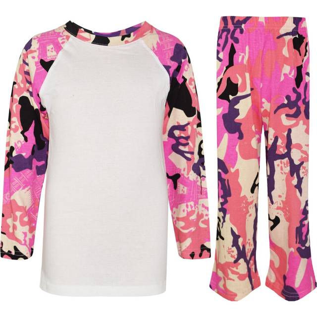 (3-4 Years, Camo Baby Pink) Kids Girls Boys PJs Plain Color Stylish Color Cotrast Pajamas Set Age 5-13 Years