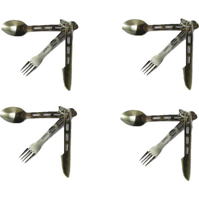 Camping Cutlery Set x4 (3 Peice Knife Fork Spoon Fold Stainless Food)