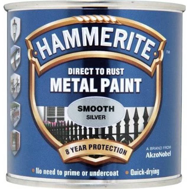 Hammerite Direct to Rust Metal Paint - Smooth Silver Finish 250ML