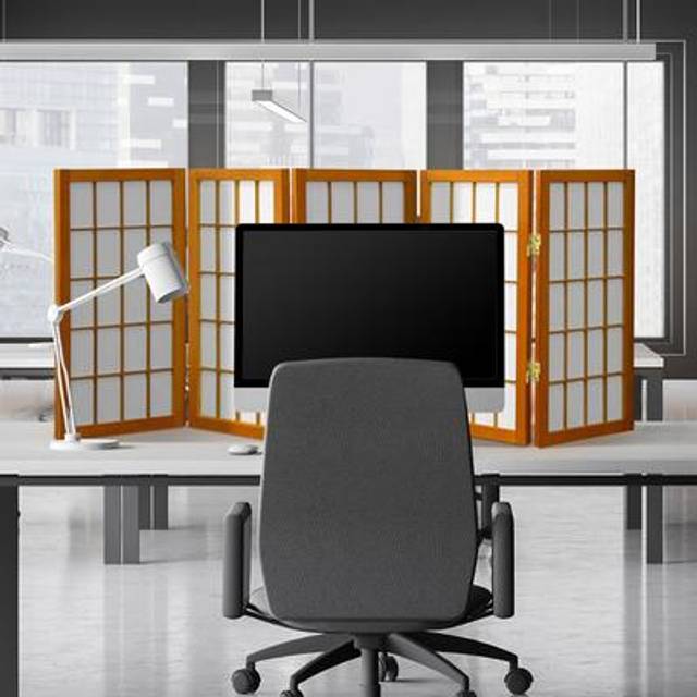 2 ft. Short Desktop Window Pane Shoji Screen - Honey - 5 Panels