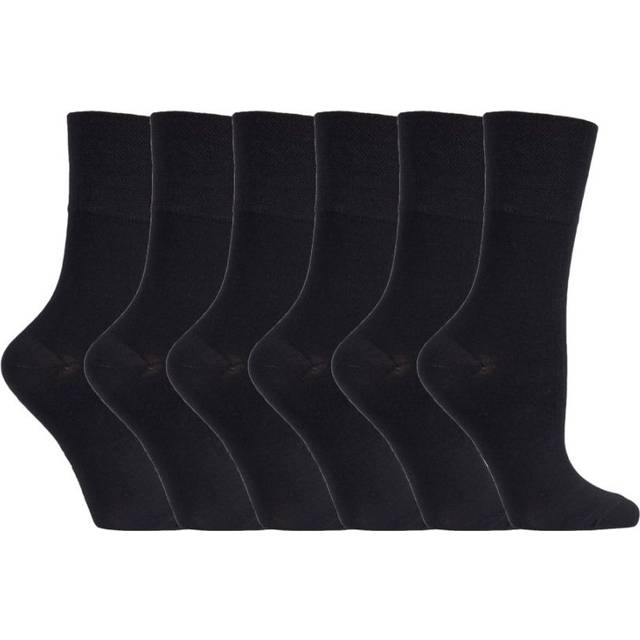6 Pack Ladies Non Elastic Bamboo Socks - Plain Black