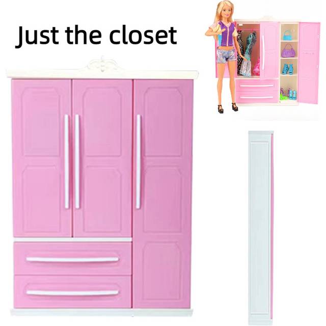 Barbie Doll Wardrobe Toys Threedoor Furniture Plastic Clothes Storage  Cabinet