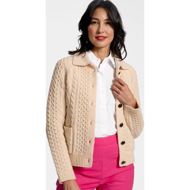 Wool Fisherman Cardigan Sweater - Natural - S