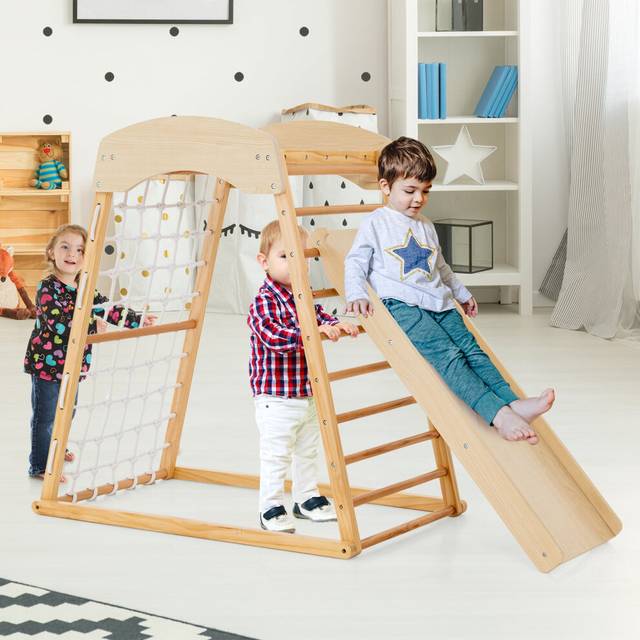 4-in-1 Jungle Gym Montessori Climber Playset With Slide & Climbing Net