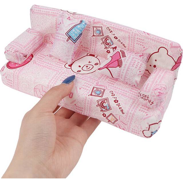 1Set = 3pcs Dollhouse Small Floral Fabric Sofa Set Furniture With 2 Pillow Doll Accessories 20cm * 7.5cm * 9cm