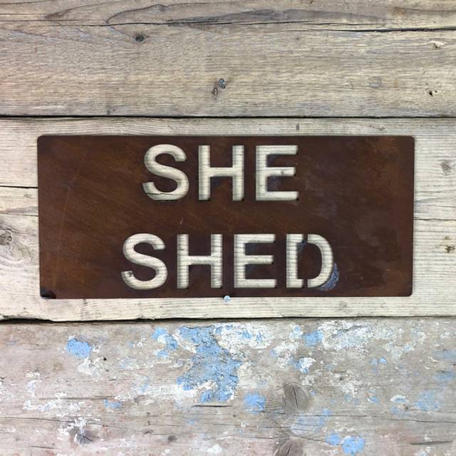 Home Bar Accessories, she shed Sign . Garden Bar Decor , Rusty Metal Plaque - Rusted - Brown