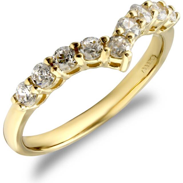 (P) Jewelco London Ladies Solid 9ct Yellow Gold White Round Brilliant Cubic Zirconia Wishbone Eternity Ring