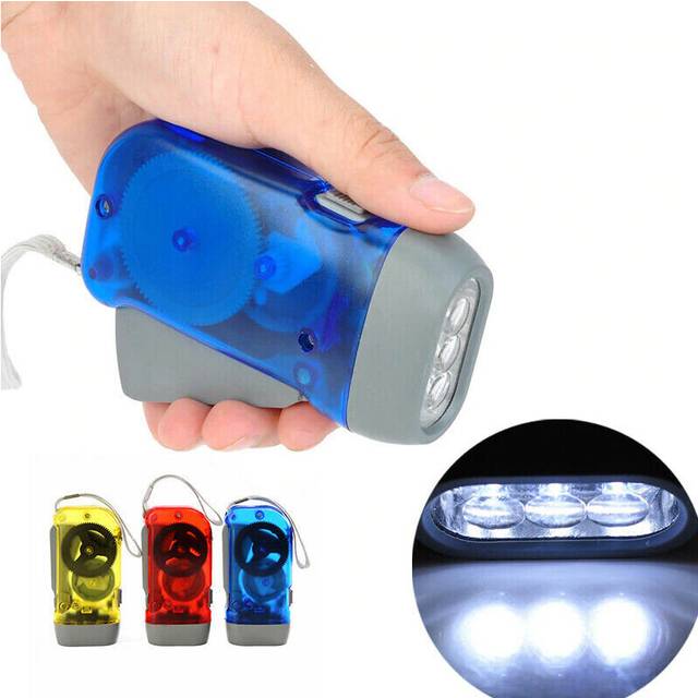(Grey) Hand Pressing 3 LED Crank Power Dynamo Wind Up Flashlight Torch Night Lamp Light
