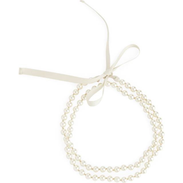 ARKET Pearl Ribbon-Tie Necklace -White, ONESIZE