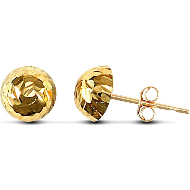 Jewelco London Ladies 9ct Yellow Gold Diamond Cut Half Ball Stud Earrings, 7mm - JES084