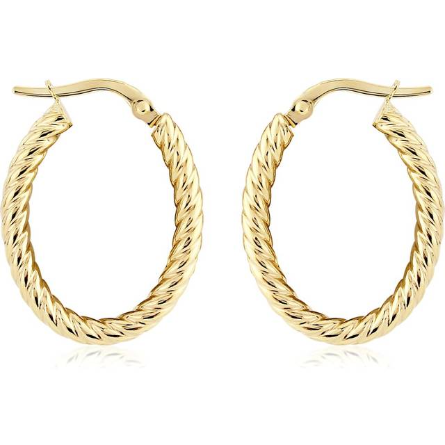 Jewelco London Ladies 9ct Yellow Gold Oval Twist Rope Hoop Earrings - 15x20mm - ERNR02846