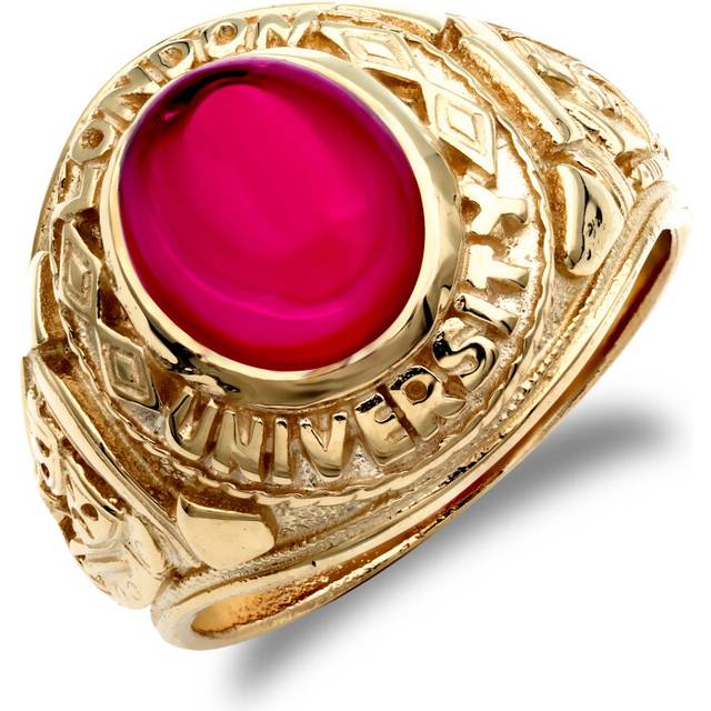 (Z+1) Jewelco London Men&#39;s Solid 9ct Yellow Gold Red Oval Cubic Zirconia Cabochon Solitaire Oval University College Ring