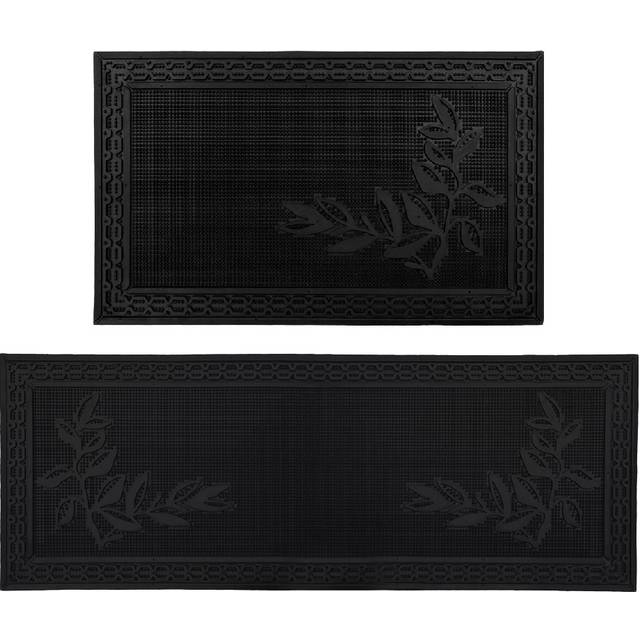 JVL Foliage Rubber Scraper Doormat and Patio Mat - Black - 45cm x 120cm