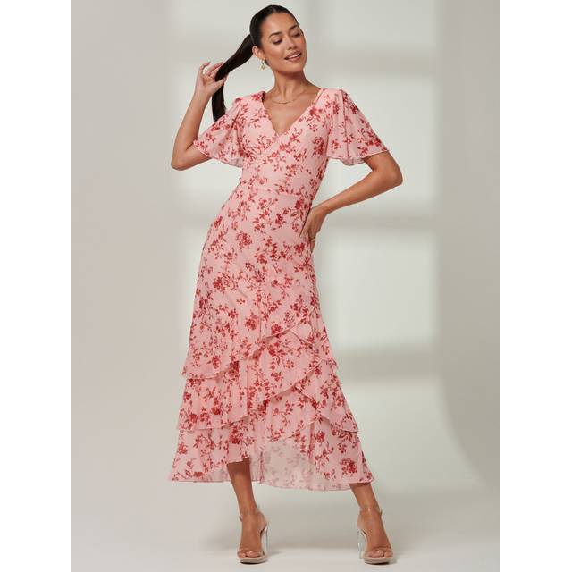 Jolie Moi Daleysa Frill Hem Mesh Maxi Dress In Baby Pink - 18