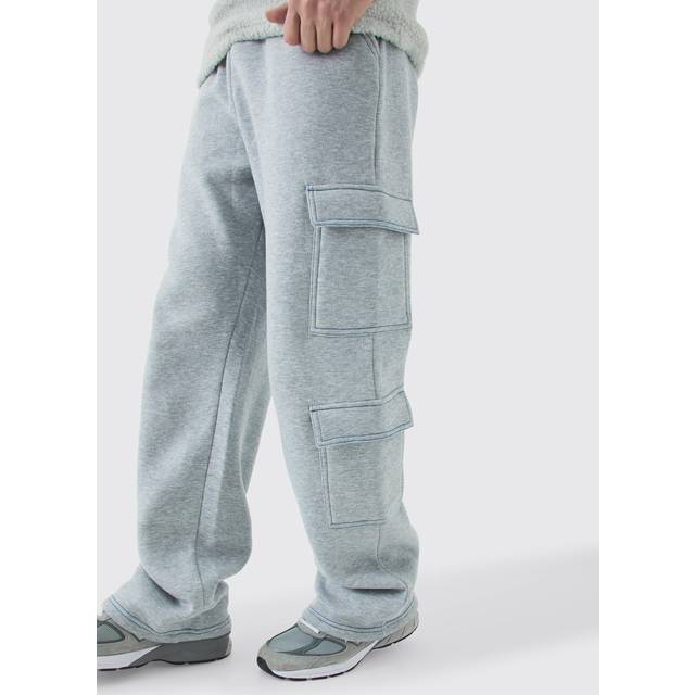 Tall Straight Leg Top Stitch Cargo Joggers - Grey - S