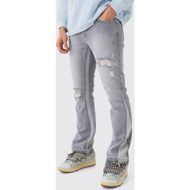 Slim Flare Distressed Gusset Panel Jeans - Grey - 32R