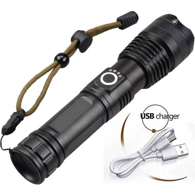 (Flashlight+USB(No Battery)) High Power 900000Lumens XHP50 Zoom Flashlight LED Rechargeable Torch Headlamp