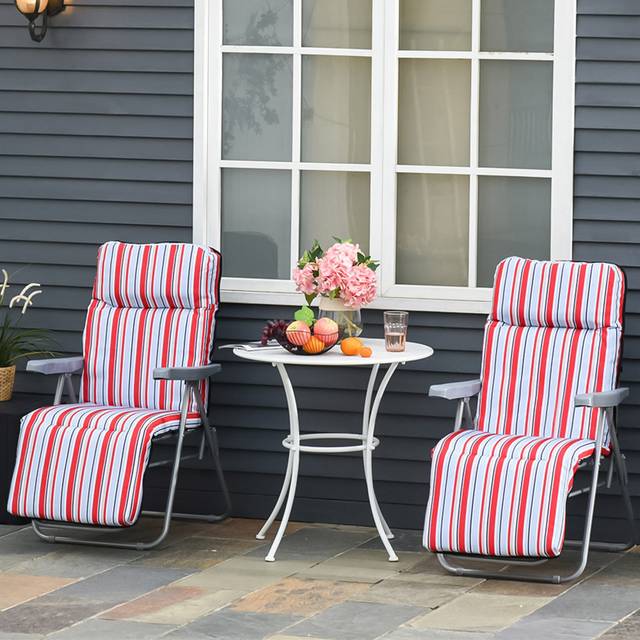 Outsunny Set of 2 Red and White Adjustable Sun Lounger - Multi - 1 Seater