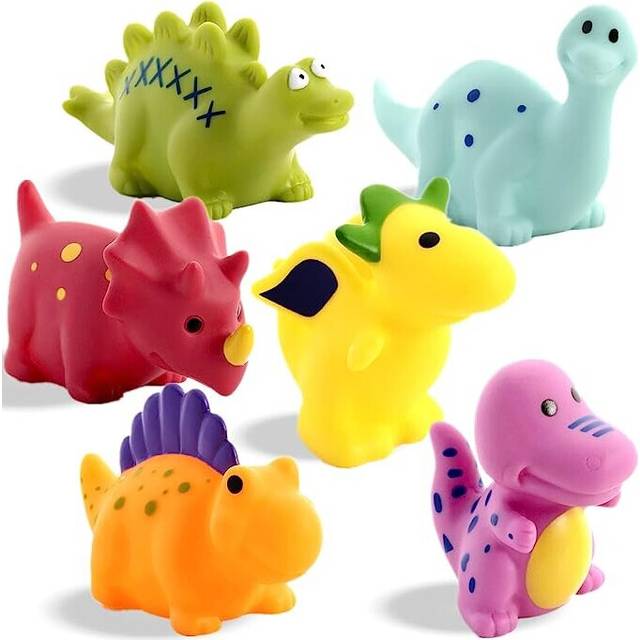 Mold Free Dinosaur Bath Toys for Toddlers/ Infants, No Hole No Mold Bathtub Toys (6 Pcs with Storage Bag)