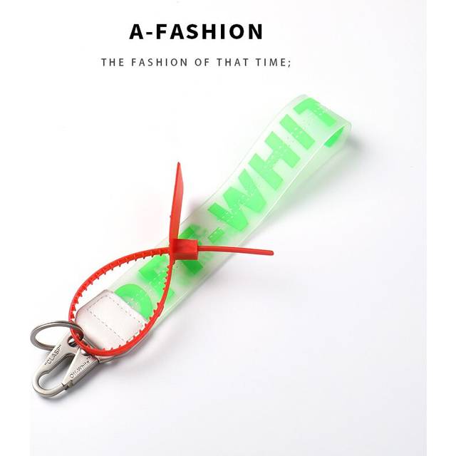 (Green) Off Letter Lanyard Keychain Lanyards for Keys Cool Wristlet Keychain PVC Wrist Lanyard Can Hang Key Wallet Jeans Decoration