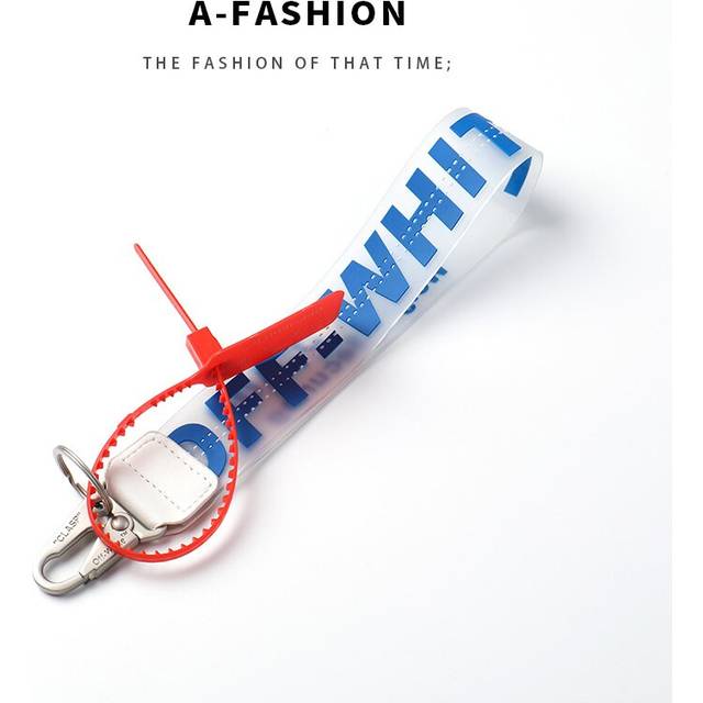 (Blue) Off Letter Lanyard Keychain Lanyards for Keys Cool Wristlet Keychain PVC Wrist Lanyard Can Hang Key Wallet Jeans Decoration