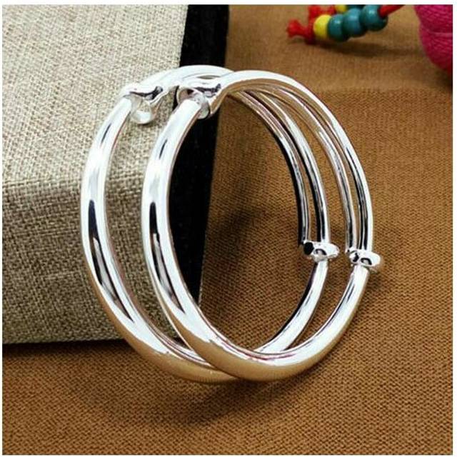 (Glossy) 925 Sterling Silver Ladies Round Beaded Feather Bracelet Angel Bangle Jewellery