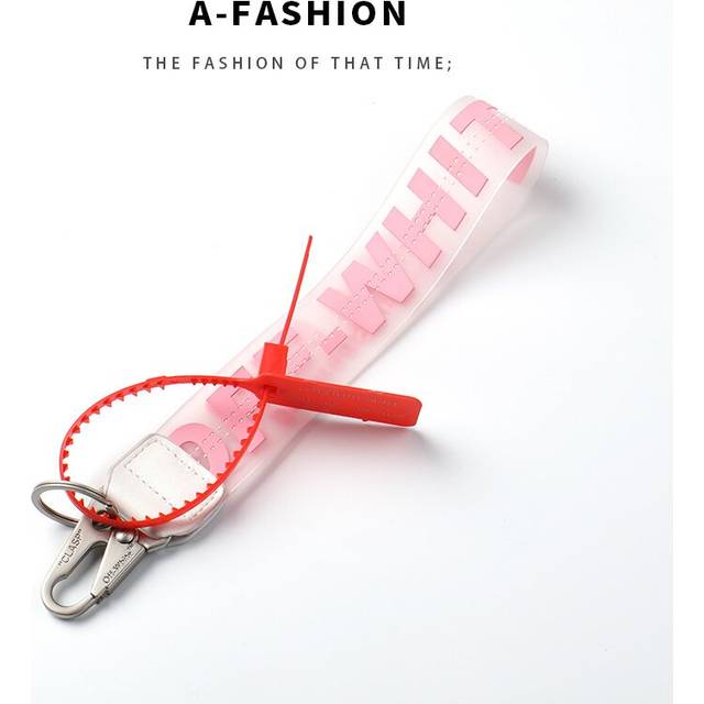 (Pink) Off Letter Lanyard Keychain Lanyards for Keys Cool Wristlet Keychain PVC Wrist Lanyard Can Hang Key Wallet Jeans Decoration