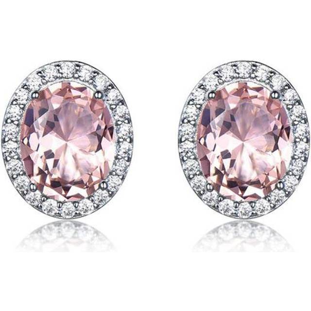 Oval Pink Nano Morganite Stud Earrings in 0.925 White Sterling Silver