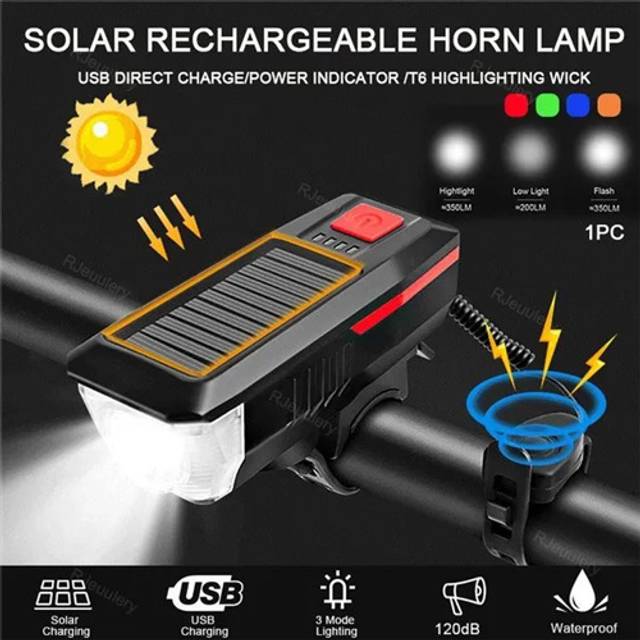 Solar Bike Front Light Waterproof Horn Set 3 Modes Bicycle