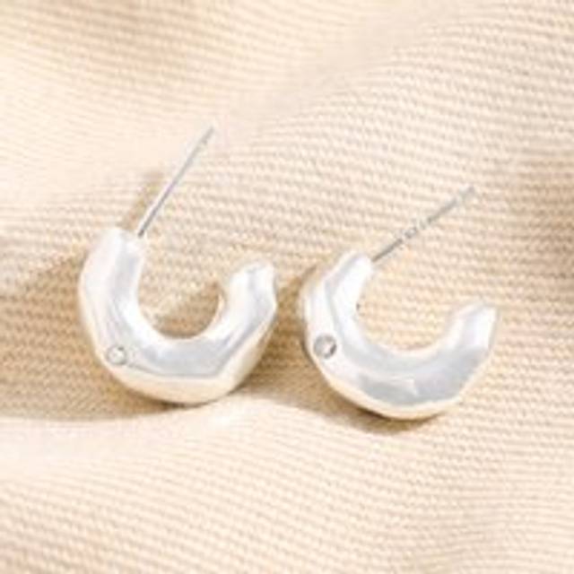 Small Crystal Hammered Half Hoop Earrings in Silver - silver/clear - one size