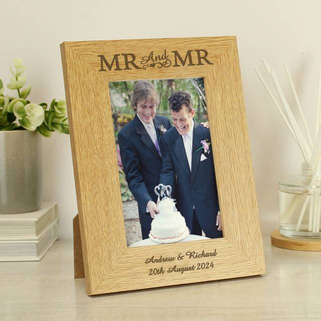 Personalised Mr and Mr Oak Finish Photo Frame - Natural