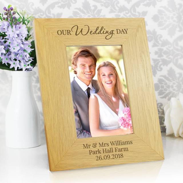 Personalised Our Wedding Day Oak Finish Photo Frame - Natural