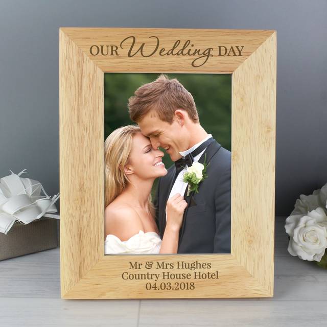 Personalised Our Wedding Day Wooden Photo Frame - Natural
