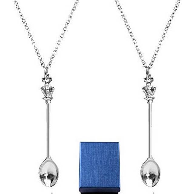 UOWAN 2PCS Spoon Necklace, Hidden Spoon Necklace Ket Spoon Necklace Silver Spoon Tiny Little Spoon Pendant Scoop Necklace Mini Ibiza Spoon Necklace