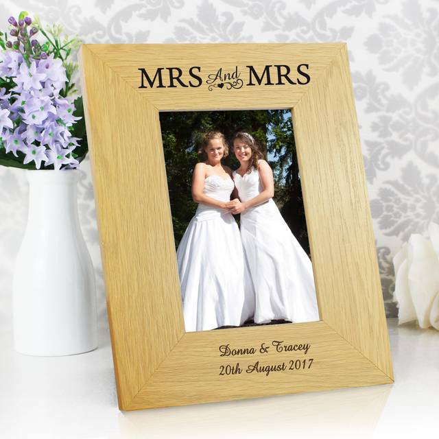Personalised Mrs and Mrs Oak Finish Photo Frame - Natural