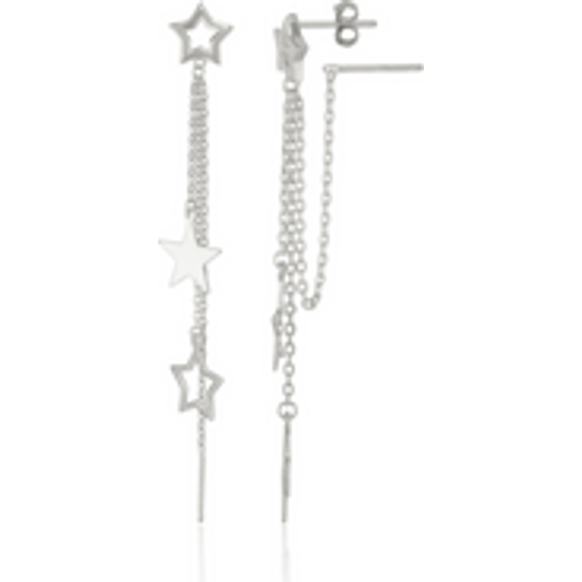 Womens Chain and Stars Sterling Silver Drop Earring - Grey - One Size