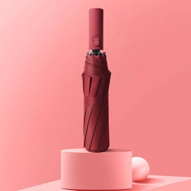 Xiaomi automatisk paraply parasoll för män och kvinnor 10 paraply ben svart lim solskyddsmedel anti-ultraviolett parasoll - Vinröd