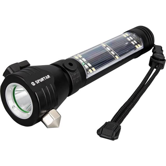 Spurtar Solar Flashlight Torch Car LED Flashlight Tactical Emergency 7 Modes Light USB Rechargeable Solar Powered Flashlight 2000mAh Super Bright