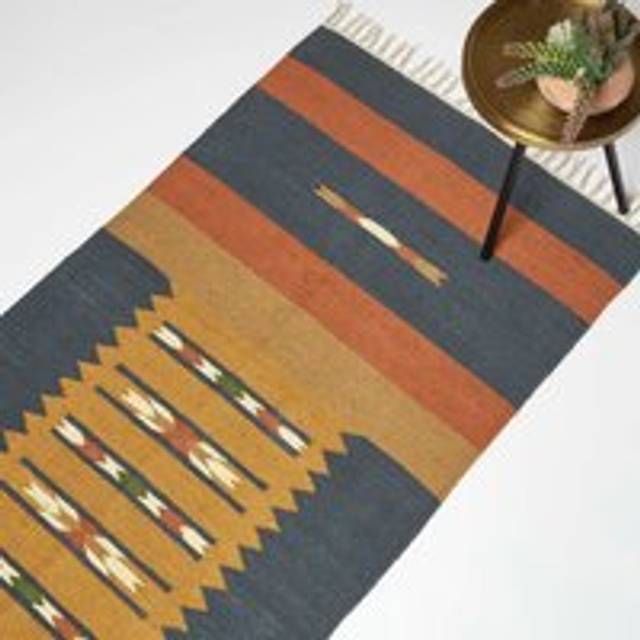 Orange & Blue 66 x 200 cm Handwoven Jute Hall Runner Kilim Rug
