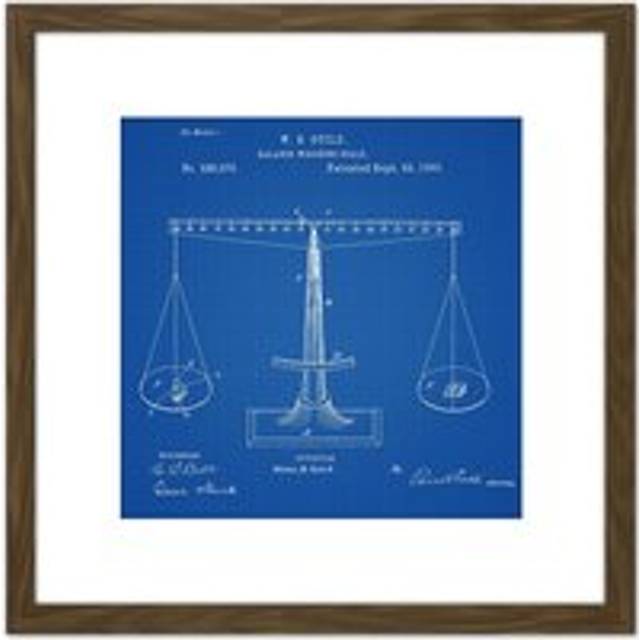 Guild Balance Weighing Measuring Scale Vintage 1885 Patent Plan 8X8 Inch Square Wooden Framed Wall Art Print Picture with Mount - Brown - One Size