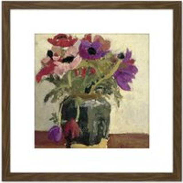 Breitner Ginger Pot With Anemones Painting 8X8 Inch Square Wooden Framed Wall Art Print Picture with Mount - Brown - One Size