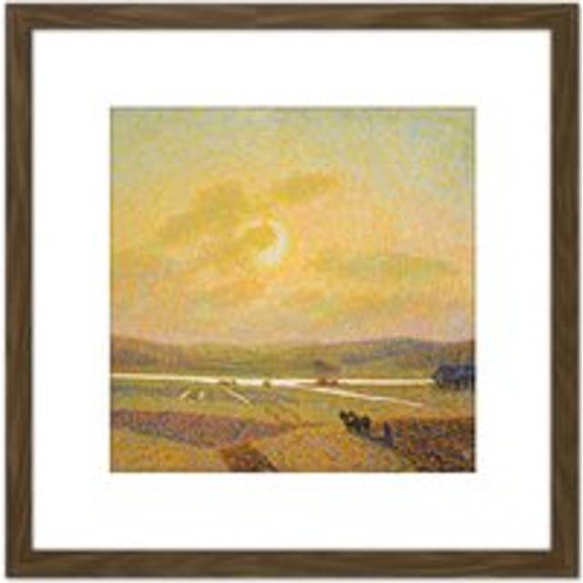 Ester Almqvist Fields 1914 Landscape Painting 8X8 Inch Square Wooden Framed Wall Art Print Picture with Mount - Brown - One Size